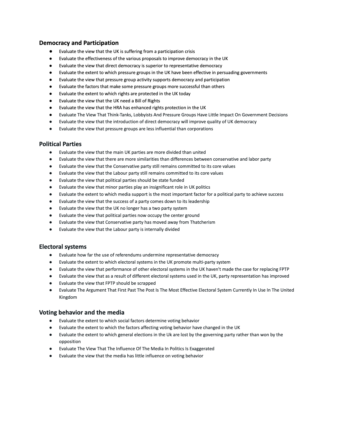 A* Paper One Essay Plans - Inc Ideologies