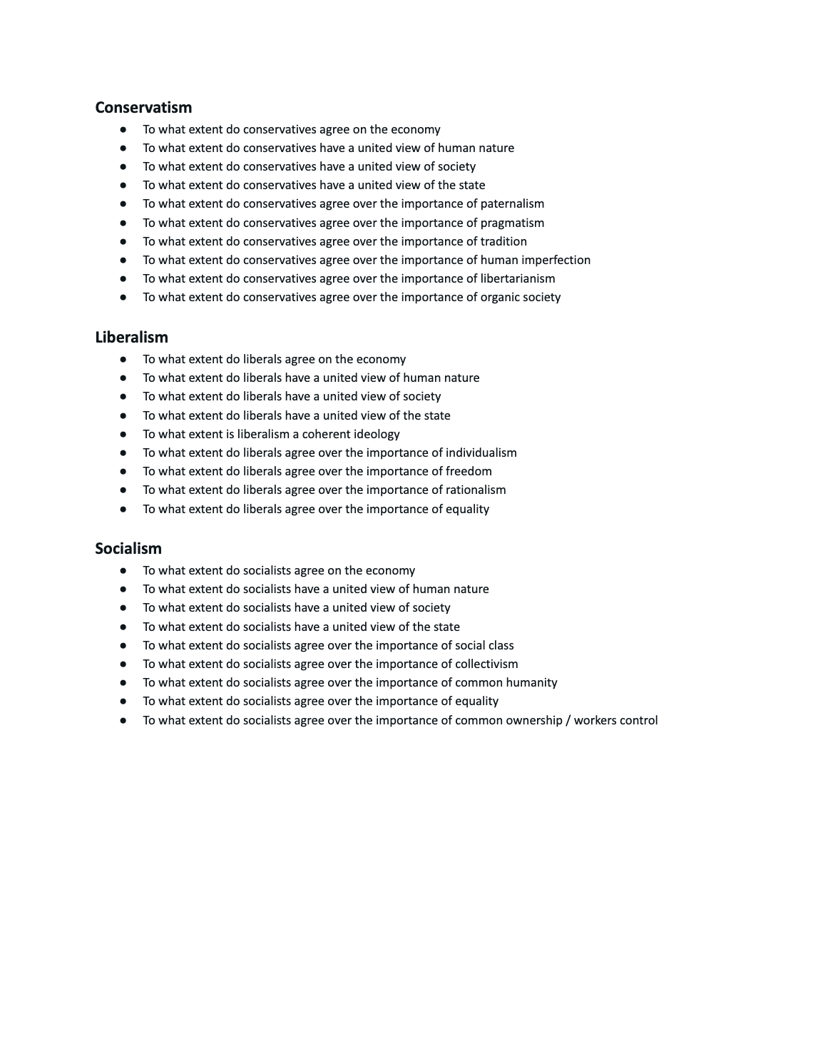 A* Paper One Essay Plans - Inc Ideologies